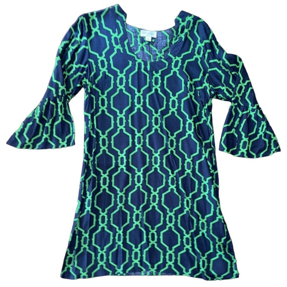 escapada Dresses & Skirts - Escapada Navy & Lime Geometric 3/4 Sleeve Dress